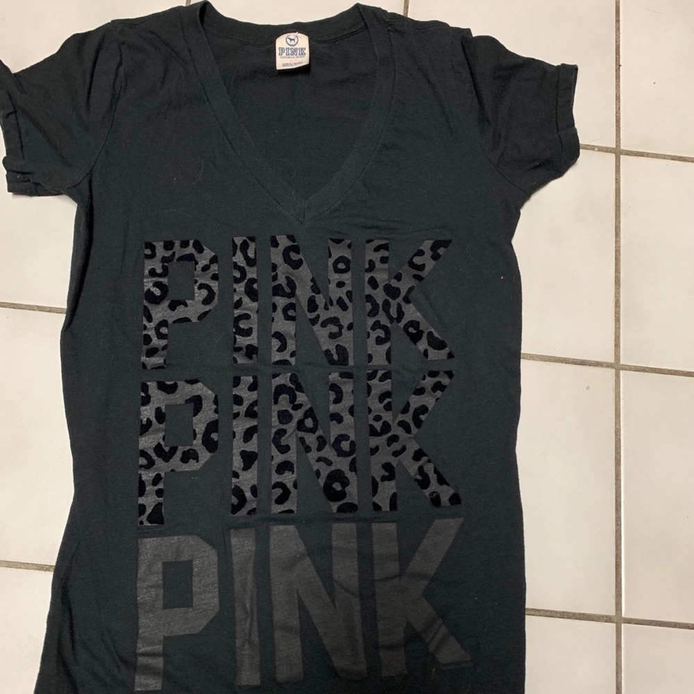 PINK Black print on black tee